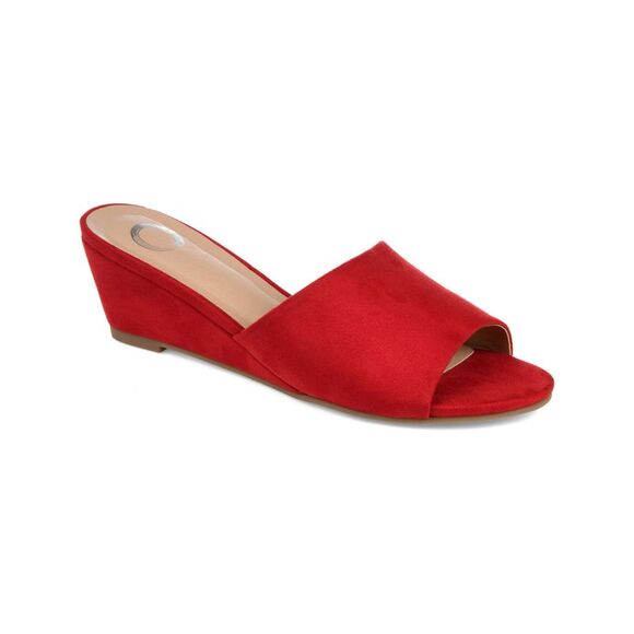 JOURNEE COLLECTION Womens Red Pavan Round Toe Wedge Slip On Slide Sandals 9 M - Picture 1 of 4